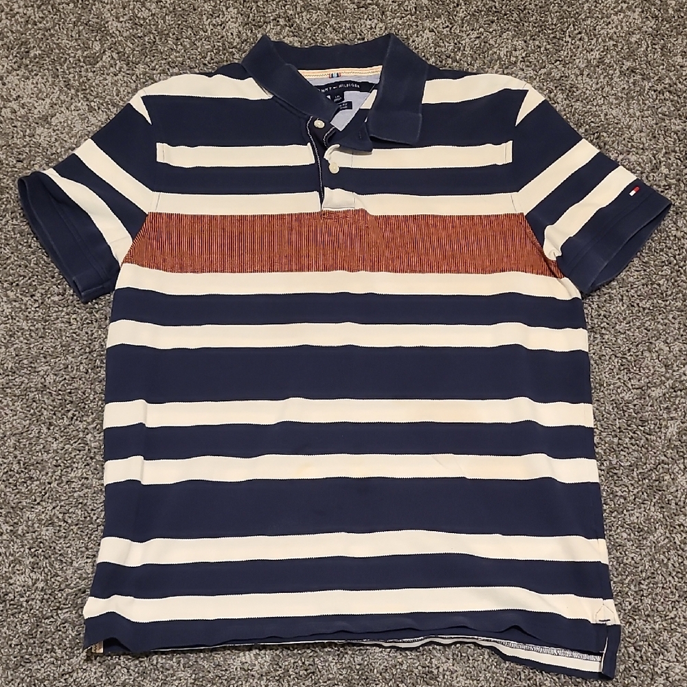 Tommy Hilfiger Navy and White Polo